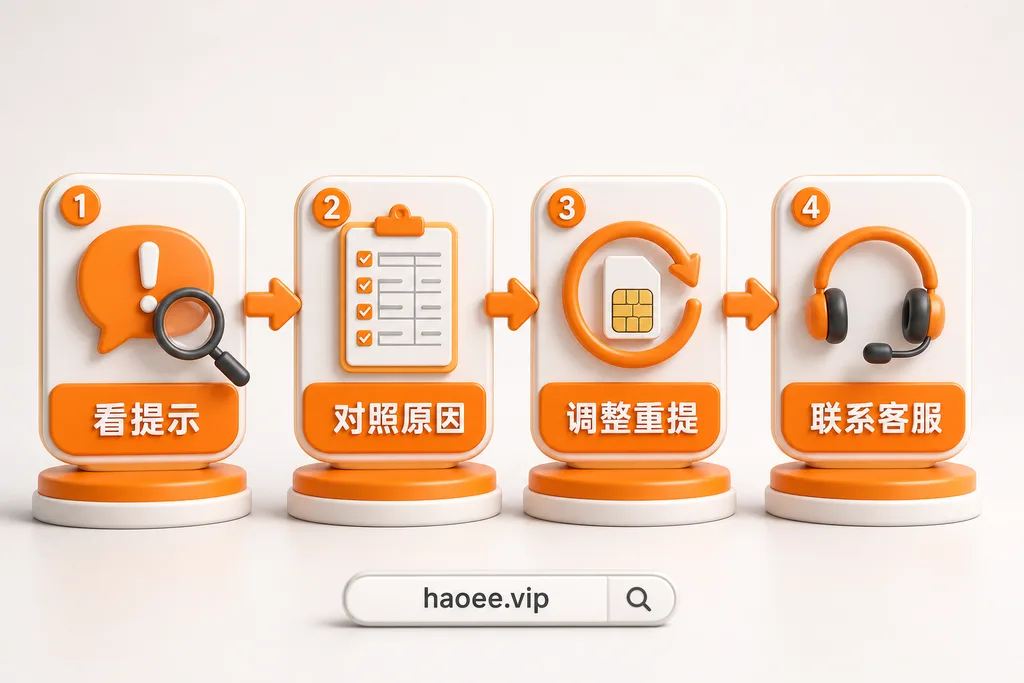 号易开卡失败排查步骤：看提示、对照原因、调整重提、联系客服 - haoee.vip