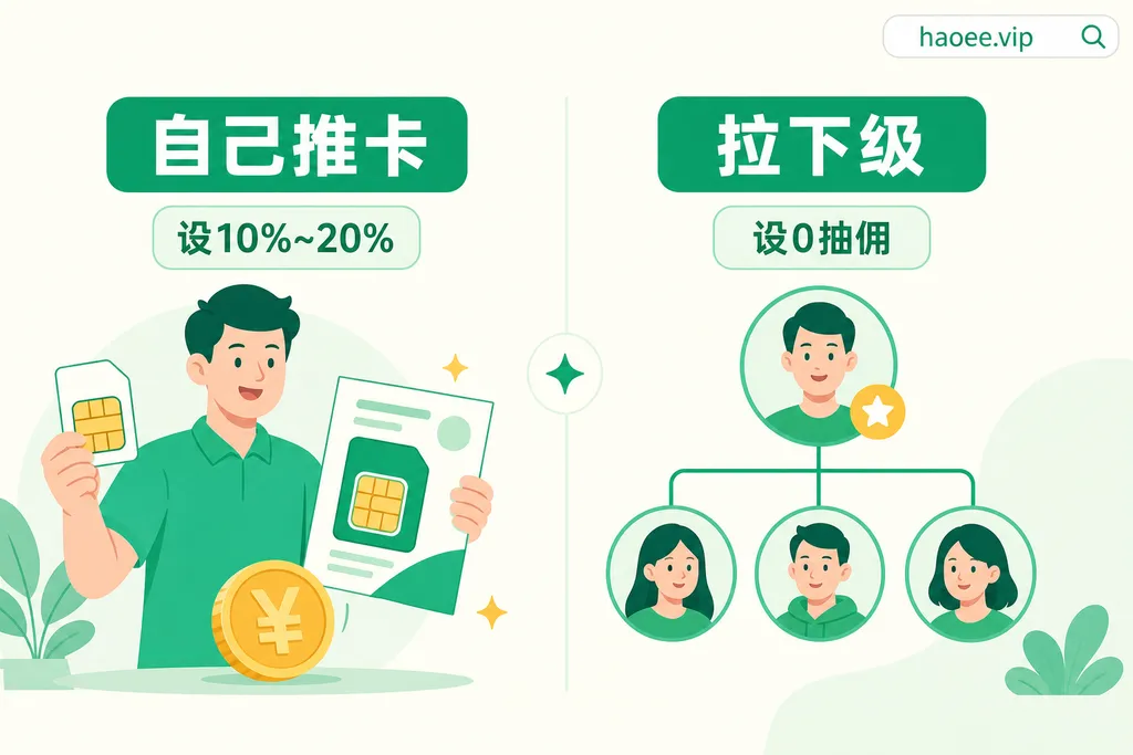 号易佣金设置玩法：自己推卡设10%~20%、拉下级设0抽佣 - haoee.vip